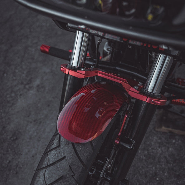 OG Speed 49mm (2014-Up) Touring Fork Brace installed on a 2017 Road Glide FLTR