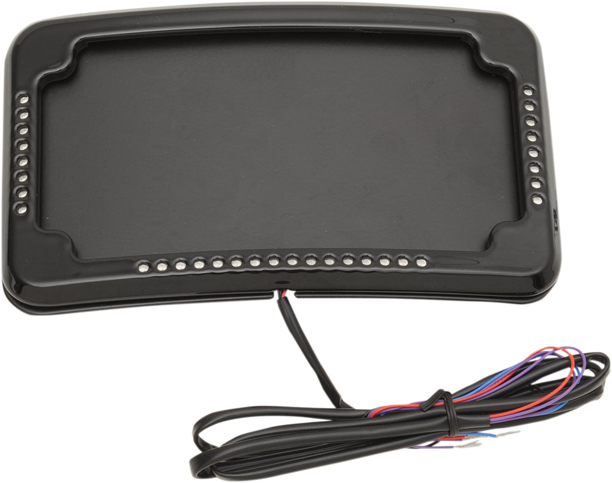 black Curved 3-Hole License Plate Mount with Lights for Harley Davidson Motorcycles
